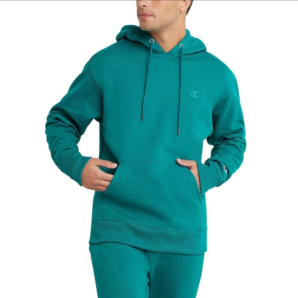NWT Champion Powerblend C Logo 2XL Men’s Hoodie Teal Turquoise Pocket Sweatshirt
